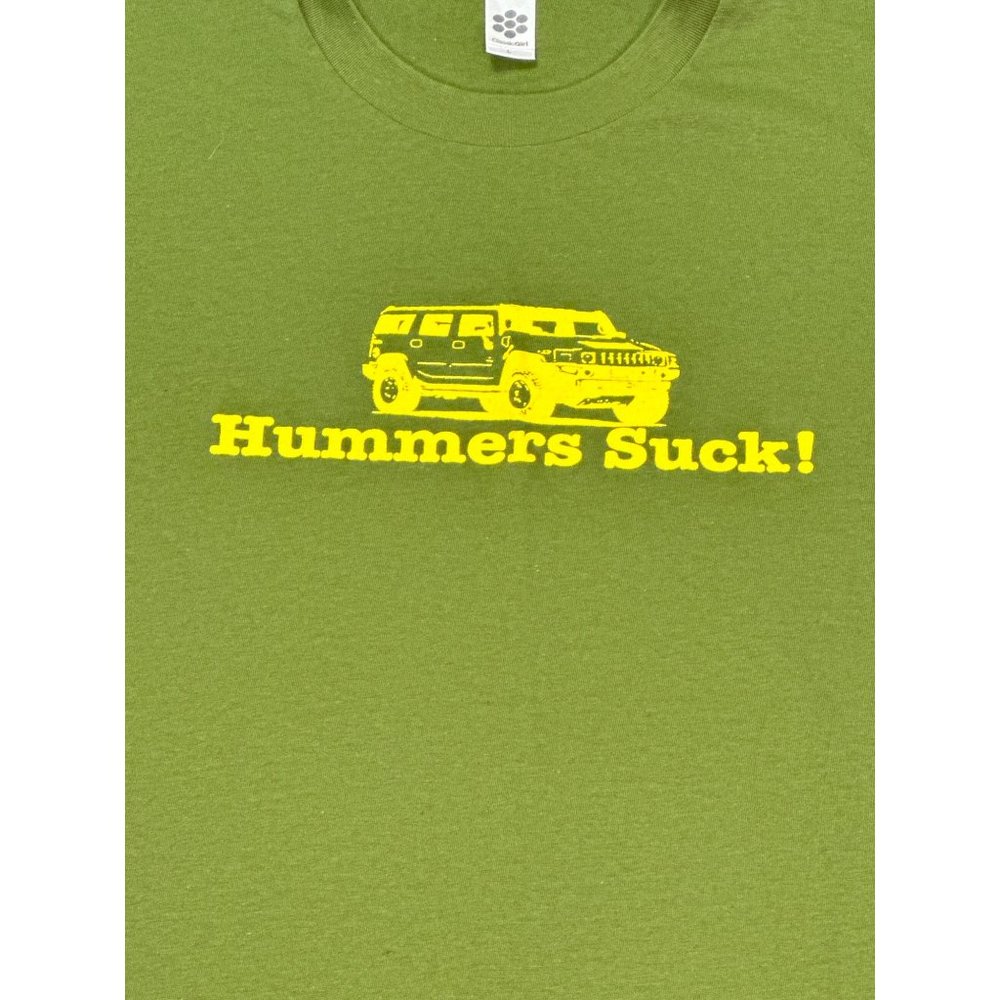 American Apparel Shirt Kids Large Green Hummers Suck Graphic Tee Short Sleeve